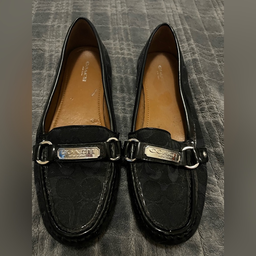 Coach Black Signature Canvas & Patent Leather Loafers